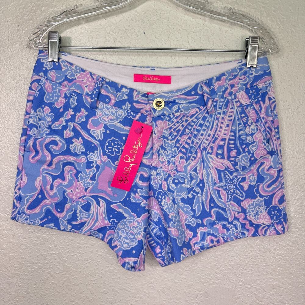 Lilly Pulitzer Callahan Knit Shorts Womens 2 Boca Blue Sea What I Sea Chino NEW